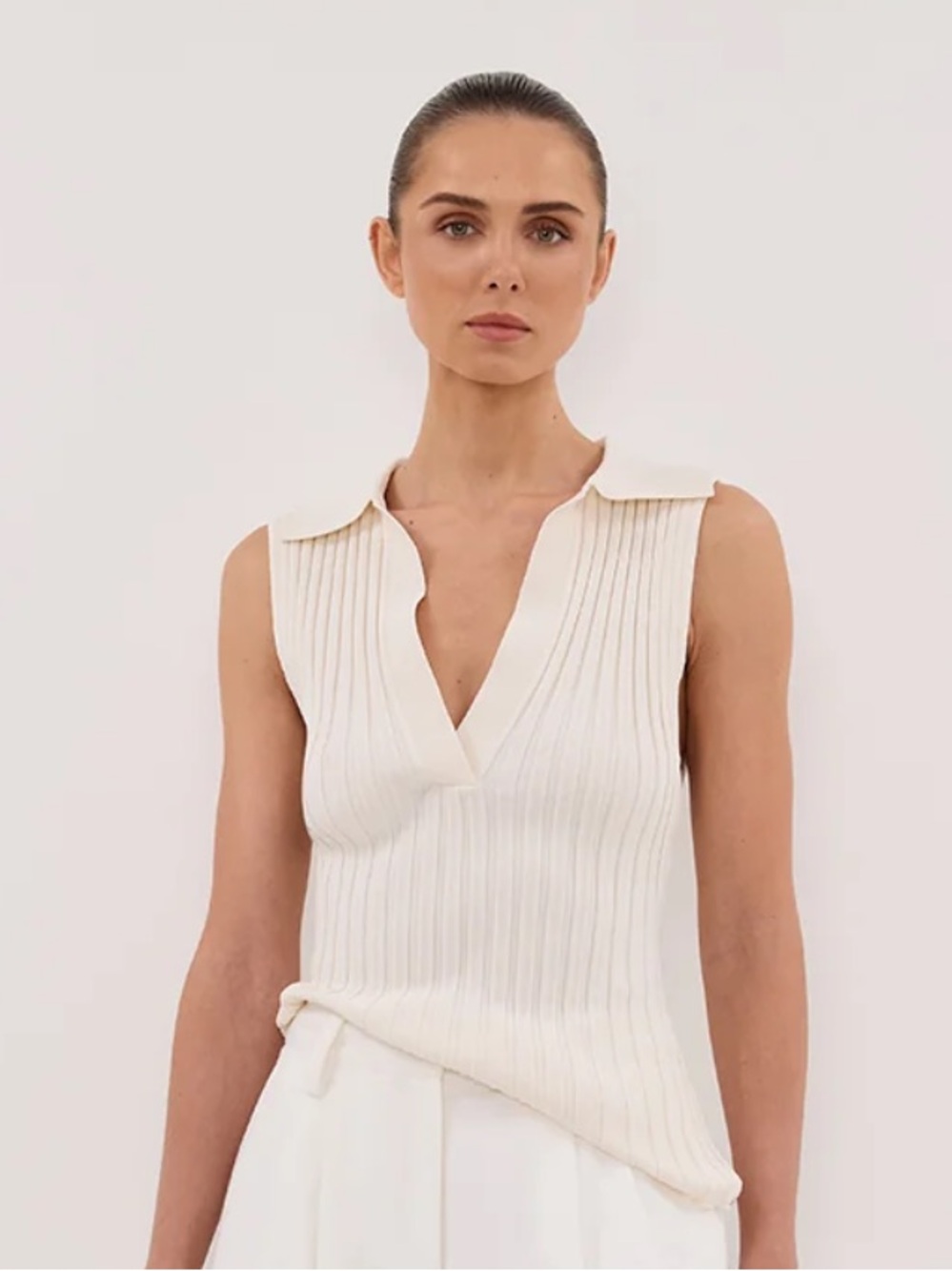 DISSH Hal Cream/Ivory Sleeveless Ribbed Knit Top XS